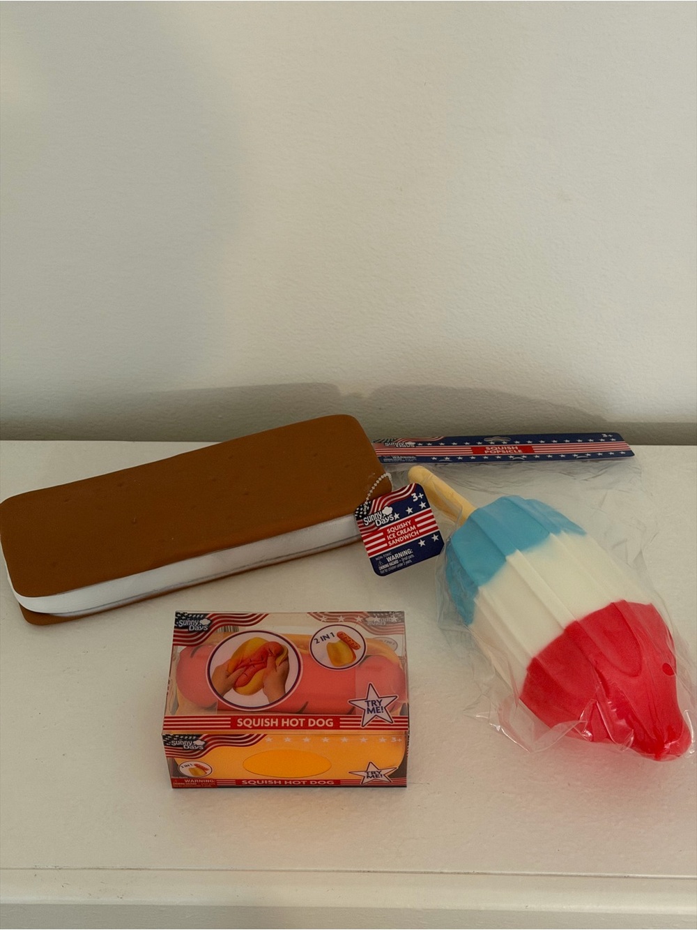 Sunny Days Ice Cream Sandwich, Rocket Pop, Hot Dog Squishy Bundle